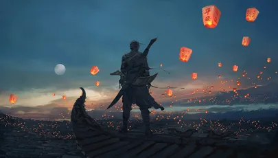 夜空下的守望者 古风场景 武侠风格 暖色调灯光 4K