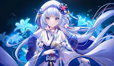 梦幻和风少女 动漫 和服 蓝色调 4K