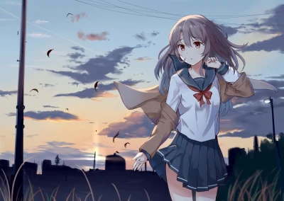 黄昏校园少女 动漫风格 黄昏场景 校园主题 1080P