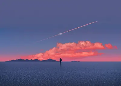粉色天空下的孤独旅人 风景 黄昏 孤独 SD