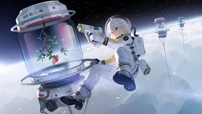 太空中的花瓶 科幻 宇航员 玫瑰 4K