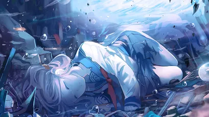 沉睡的少女 动漫 水下场景 蓝色调 4K