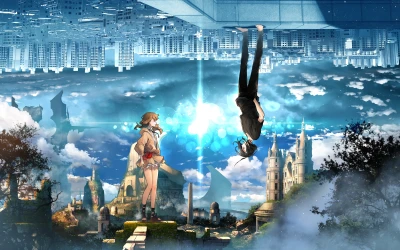 奇幻倒影世界 幻想场景 动漫风格 蓝绿色调 2K