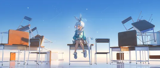 空教室的少女 动漫 空旷教室 蓝色调 4K