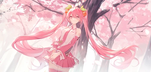 樱花下的少女 樱花 动漫风格 粉色 1080P
