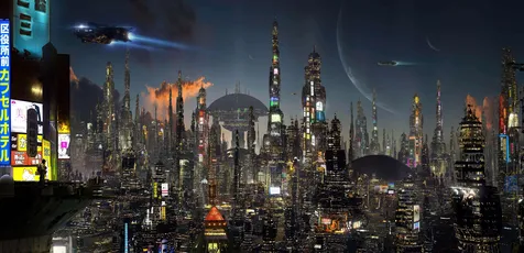 未来都市夜景 科幻城市 未来主义 霓虹灯光 8K