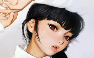梦幻黑发少女 幻想 插画 黑色头发 4K