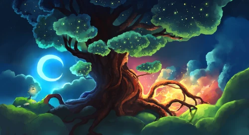 奇幻森林中的巨树 奇幻 插画 大树 4K