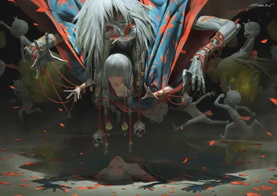 幽灵般的仪式 奇幻场景 暗黑风格 红色调 4K