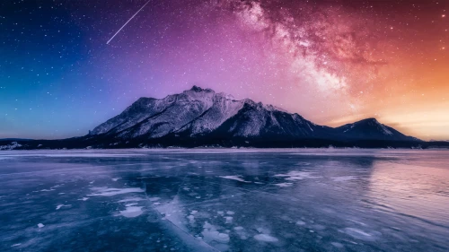 星轨雪山冰湖 夜景 星空 雪山 4K