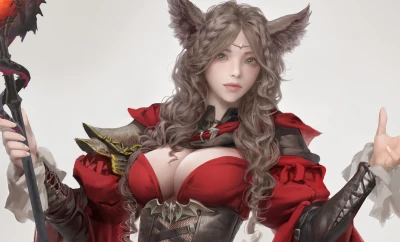红衣兽耳女战士 cosplay 兽耳 红色 2K
