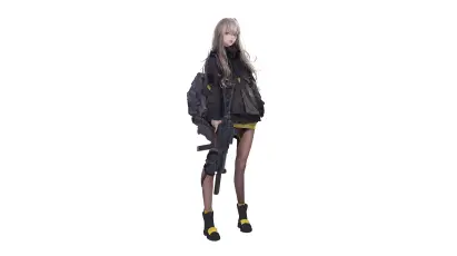 持枪少女立绘 游戏角色 动漫风格 黑白黄配色 4K