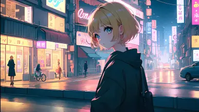 霓虹都市 夜晚 城市街道 霓虹灯 2K