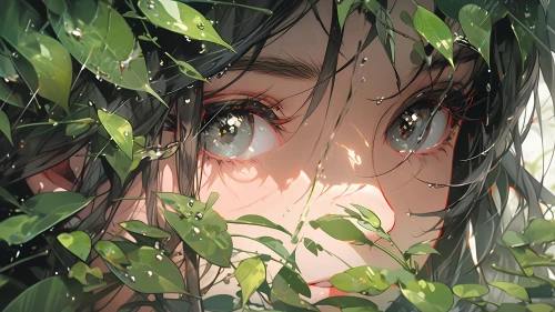 叶隙间的凝望 动漫插画 特写 少女 4K