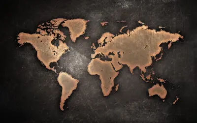 铜色世界地图 世界地图 复古风格 铜色金属 2K