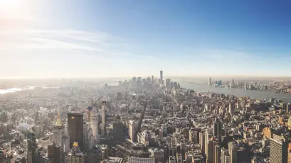 纽约天际线 城市景观 现代建筑 蓝天白云 8K