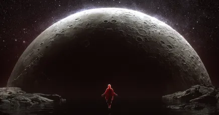 孤影望月 太空 科幻 红色身影 1080P