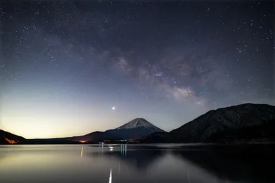 星空下的富士山 夜景 星空 富士山 4K