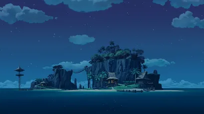夜幕下的海岛 海岛 夜晚 卡通风格 4K
