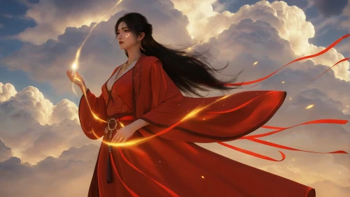 红衣女子御风而行 古风 玄幻 仙女 1080P