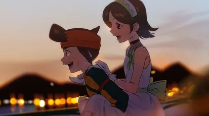 夕阳下的对话 动画 夕阳 人物 4K