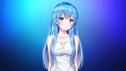 蓝发少女 动漫 蓝色 长发 1080P