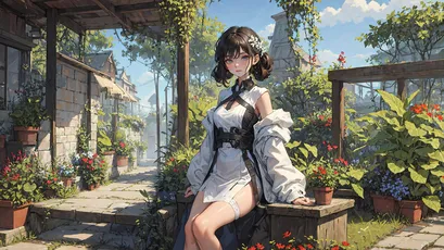 庭院少女 庭院 动漫风格 白色连衣裙 8K