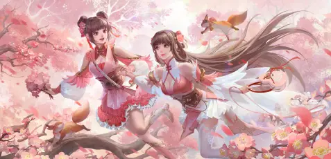 樱花飞舞的少女 动漫风格 樱花场景 粉色系 4K