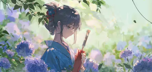 花海中的和服少女 和服 花海 日式 1080P