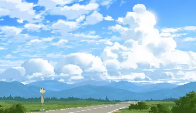 晴空下的公路风景 公路 蓝天白云 山景 2K