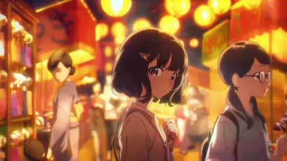 夏夜祭典的少女 动漫风格 夏日祭典 夜景 8K