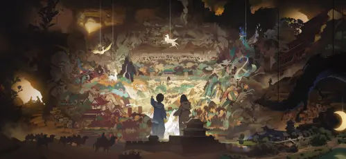 洞穴壁画奇景 洞穴场景 壁画艺术 奇幻风格 4K