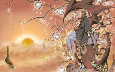 龙背上的旅人 奇幻 插画 日落 1080P