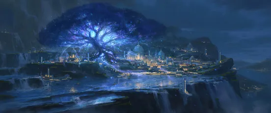 蓝光古树奇境 奇幻 夜景 蓝色调 8K