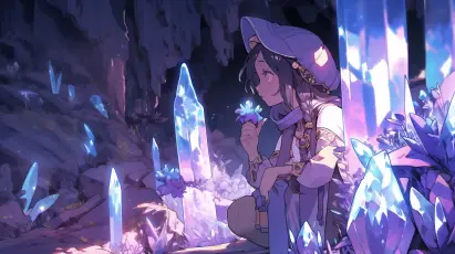 晶洞中的神秘旅人 幻想 水晶 洞穴 2K
