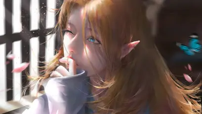 窗边沉思的精灵少女 动漫插画 精灵 唯美 1080P