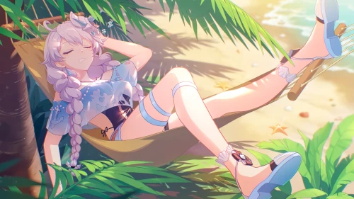 夏日海滩的梦幻时光 夏日 海滩 hammock 2K