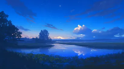 宁静的夜晚湖景 夜晚 湖泊 星空 4K
