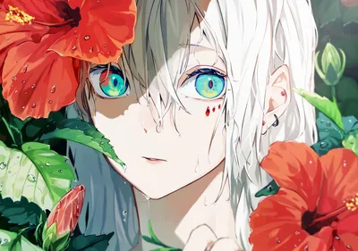 花间少年 动漫风格 花卉环绕 蓝色眼睛 1080P