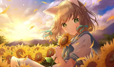 向日葵少女 动漫 田园风光 温暖色调 4K