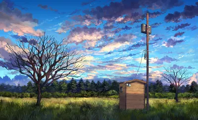 黄昏田野小屋 田园风光 黄昏 动画风格 2K