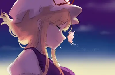暮色中的少女 动漫风格 黄昏 紫色调 2K