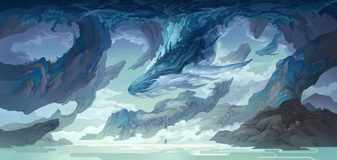 冰龙翱翔天际 奇幻 冰龙 天空 4K