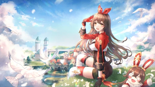 少女与白鸽的天空 幻想场景 日系动漫 蓝天白云 4K