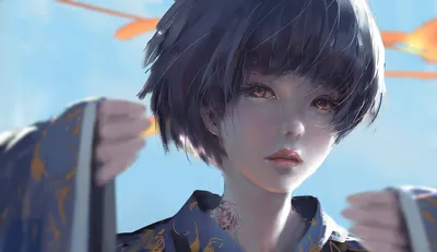和风少女 动漫风格 日式场景 蓝色调 2K