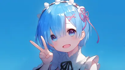 蓝发少女 动漫 少女 蓝色头发 4K