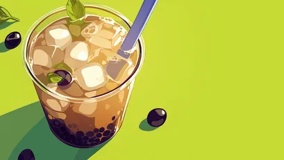 珍珠奶茶插画 饮品 插画 绿色背景 4K