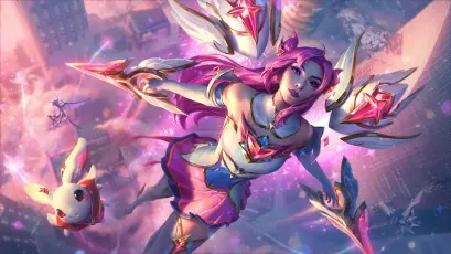 粉色魔法少女飞舞 幻想场景 动漫风格 粉紫色调 8K