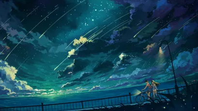 流星夜海 夜晚 流星雨 海边 4K