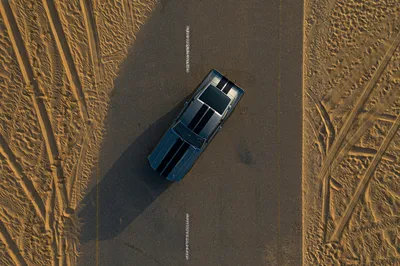 沙漠中的蓝色汽车 沙漠 俯视图 蓝色汽车 4K